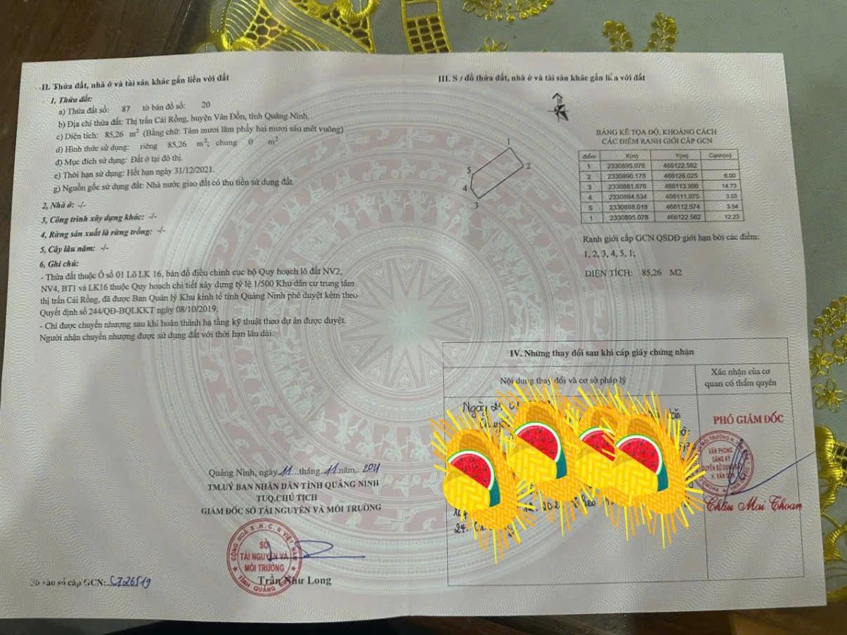 Lô góc 3 mặt tiền siêu đẹp, kđt Vương long, Vân đồn khu kinh tế phát triển